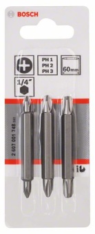 Набор из 3 двухсторонних бит для шуруповерта PH1, PH2, PH3, PH1, PH2, PH3 60 mm 2607001748